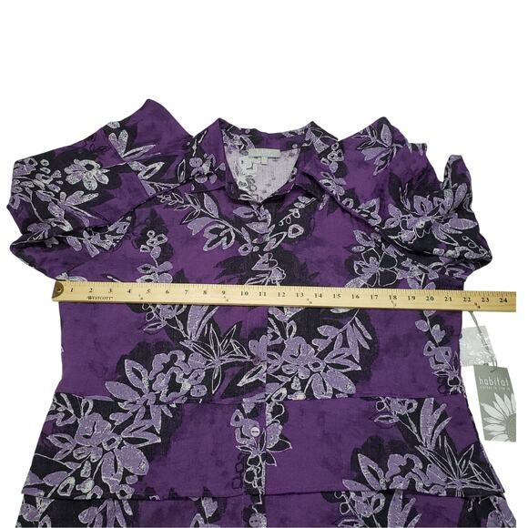 Habit Purple Floral Peplum Blouse M – BohoCore Romantic Ruffle Button Top - Picture 5 of 12